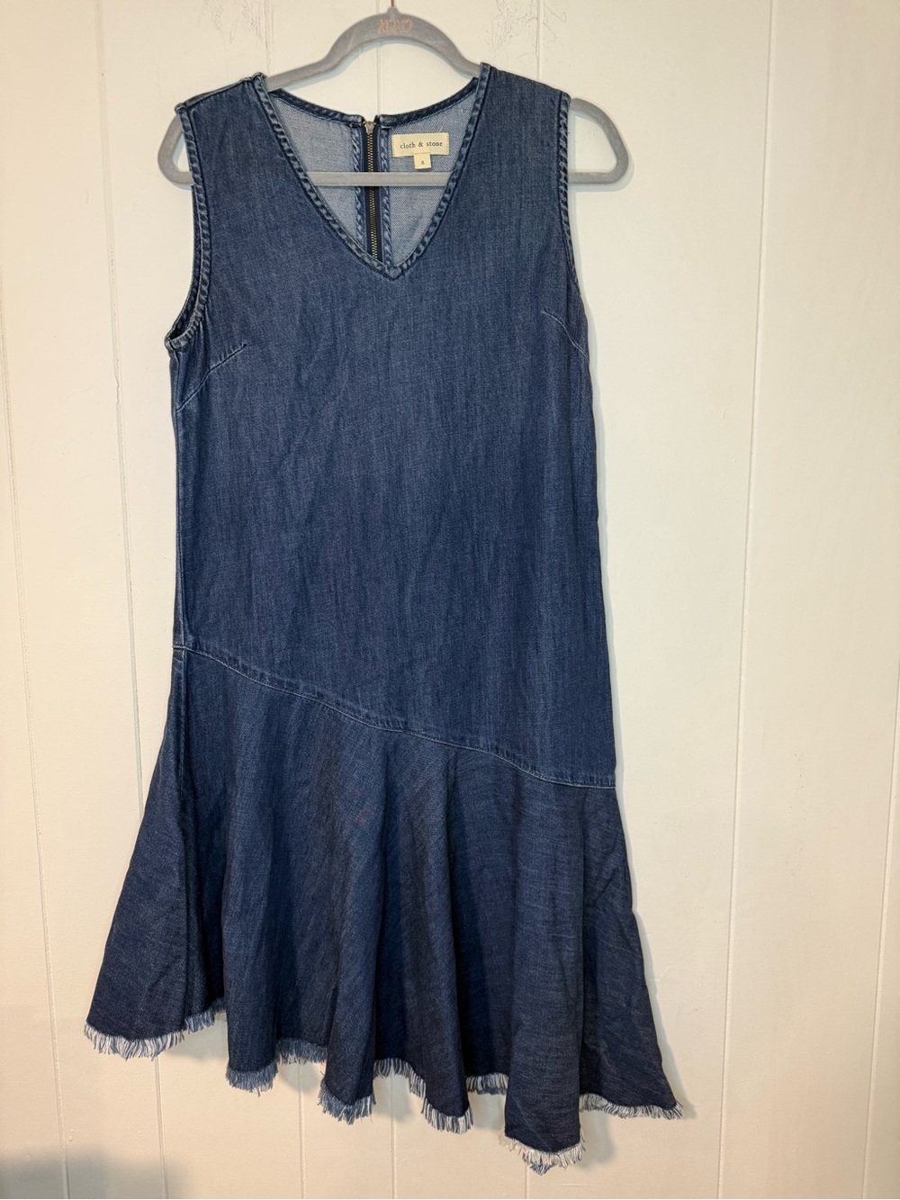 Anthropologie Cloth & Stone Women’s Size S Asymmetrical Raw Hem Denim Dress
